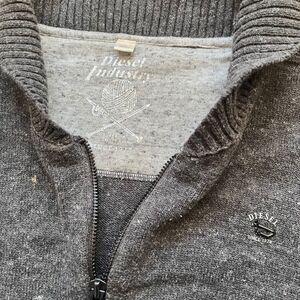 Diesel Industry Gray Knit Shawl Collar Zip Up Sweater Cardigan Men Medium Grey
